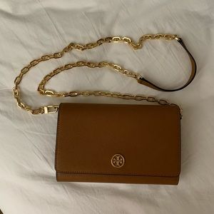 Tory Burch Robinson Leather Wallet on a Chain